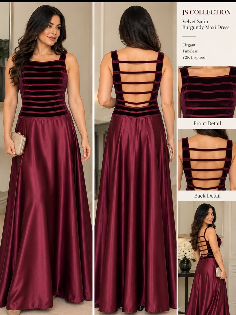 JS collection velvet satin burgundy maxi dress cut out back 6 Y2K whimsigoth